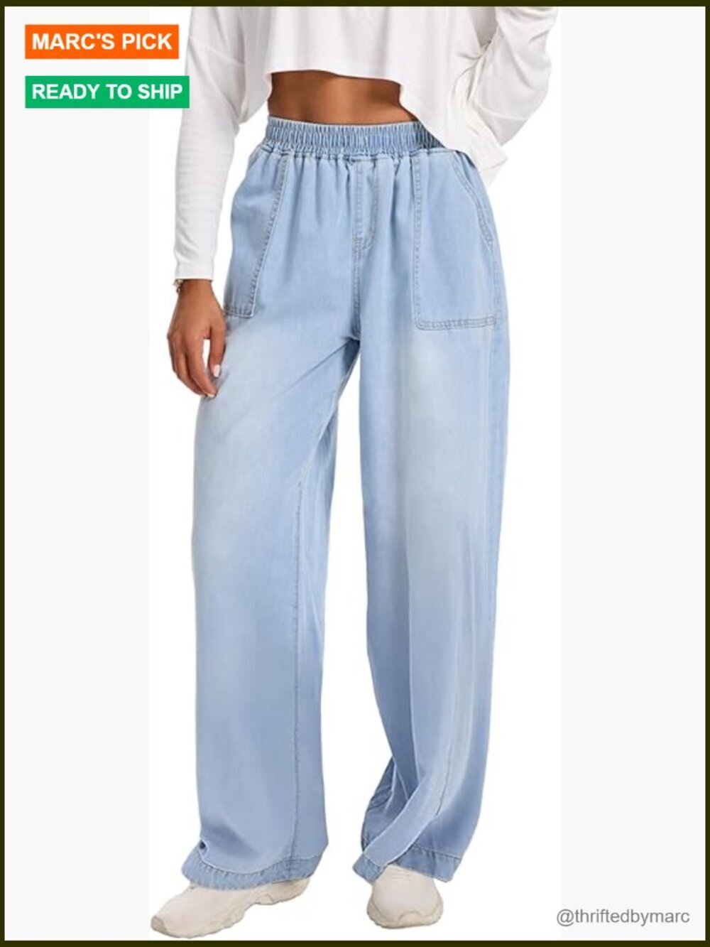 Wide Leg Baggy Jeans Elastic Waist High Rise Loose Denim Pants Women Trendy